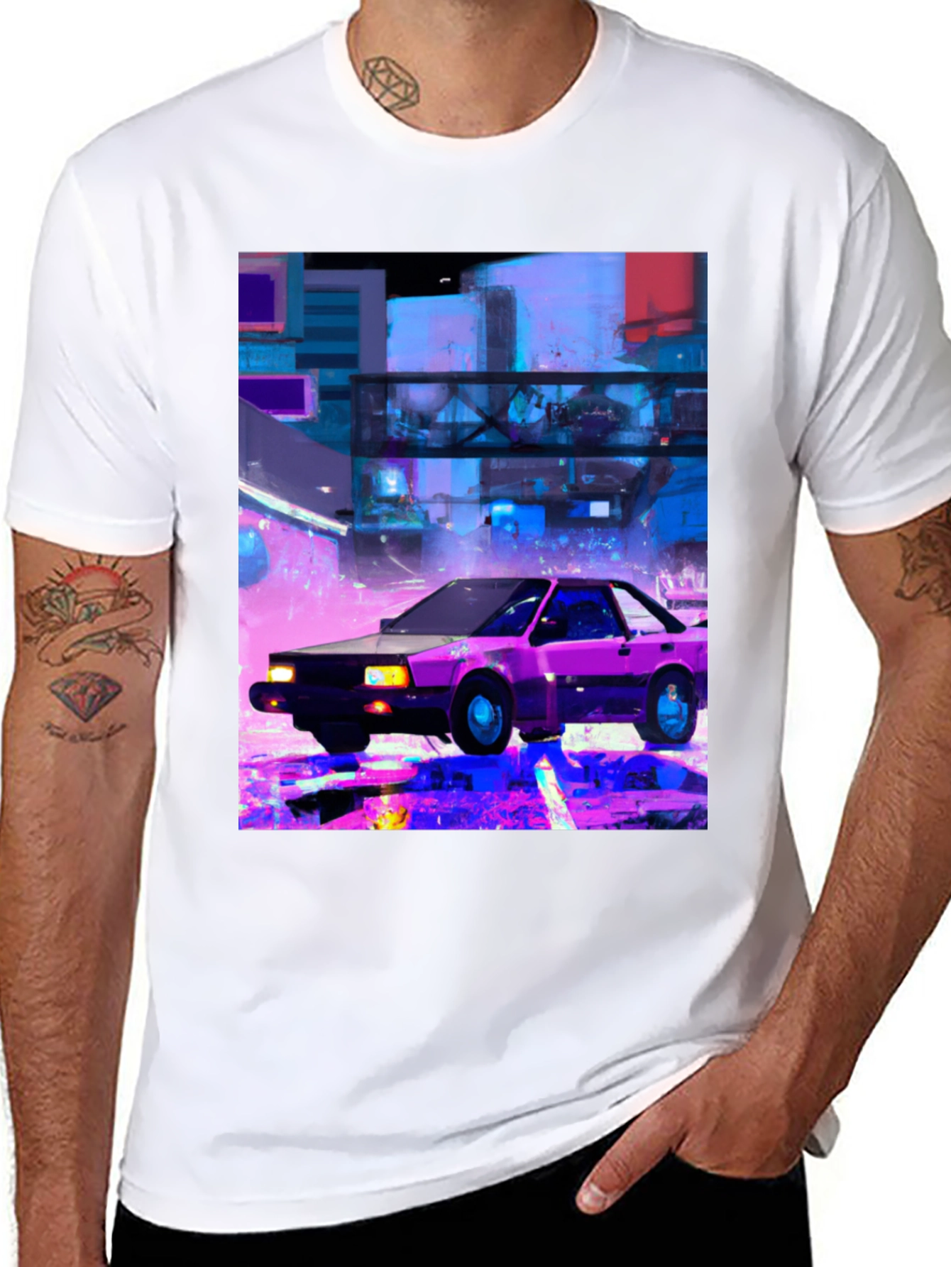 Retro Cyberpunk Car T-Shirt - Black