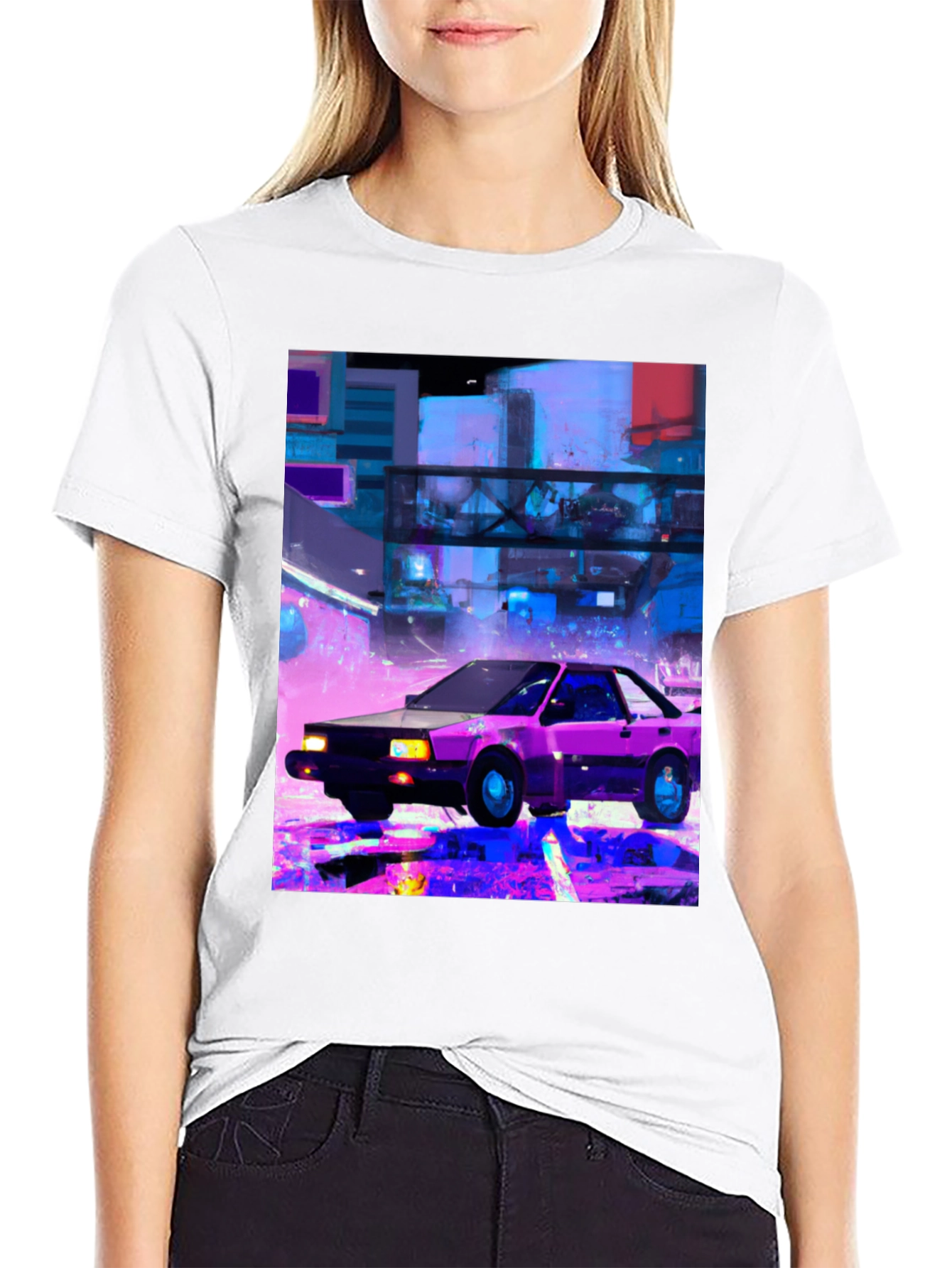 Retro Cyberpunk Car T-Shirt - Black
