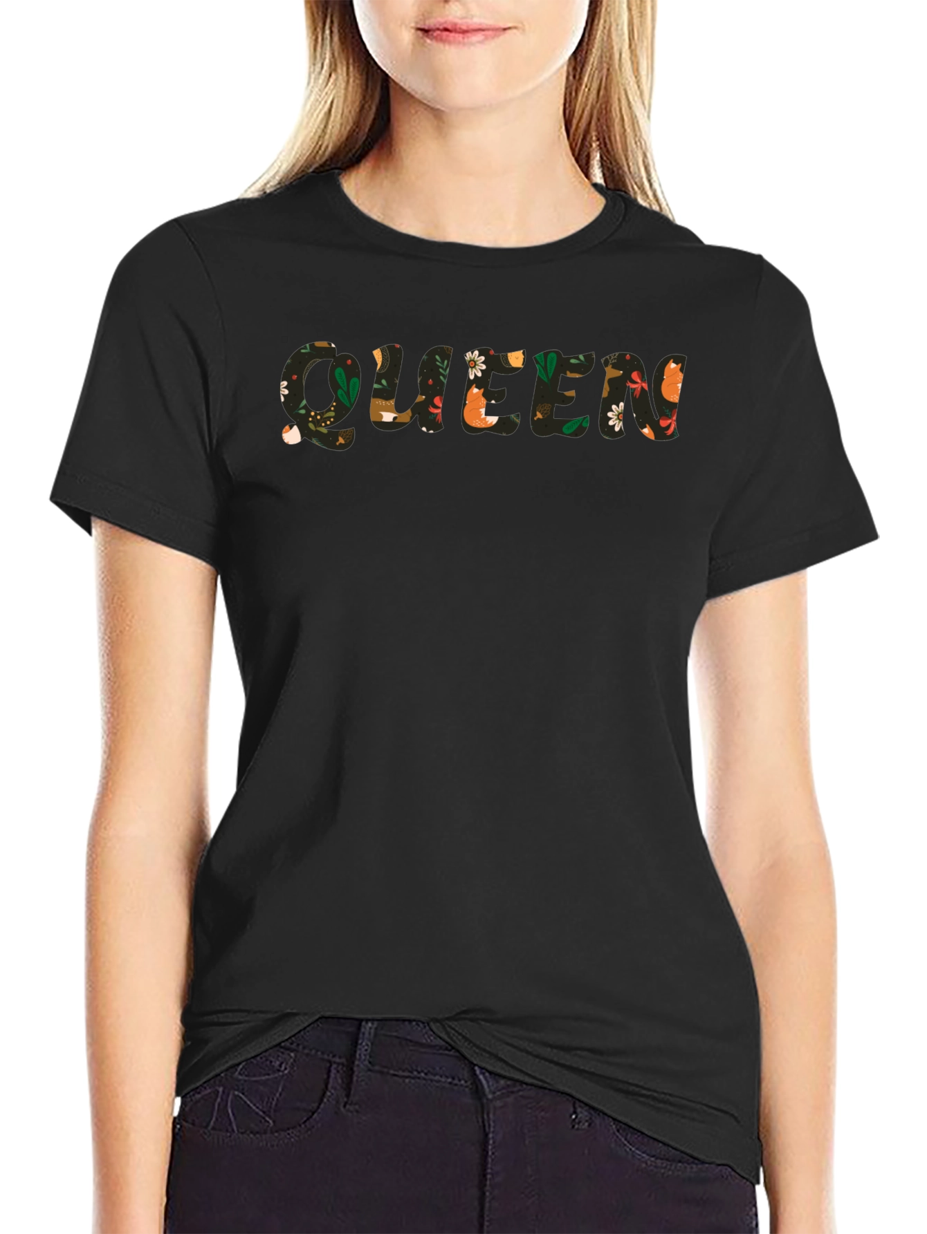 Floral Queen Graphic Black T-Shirt