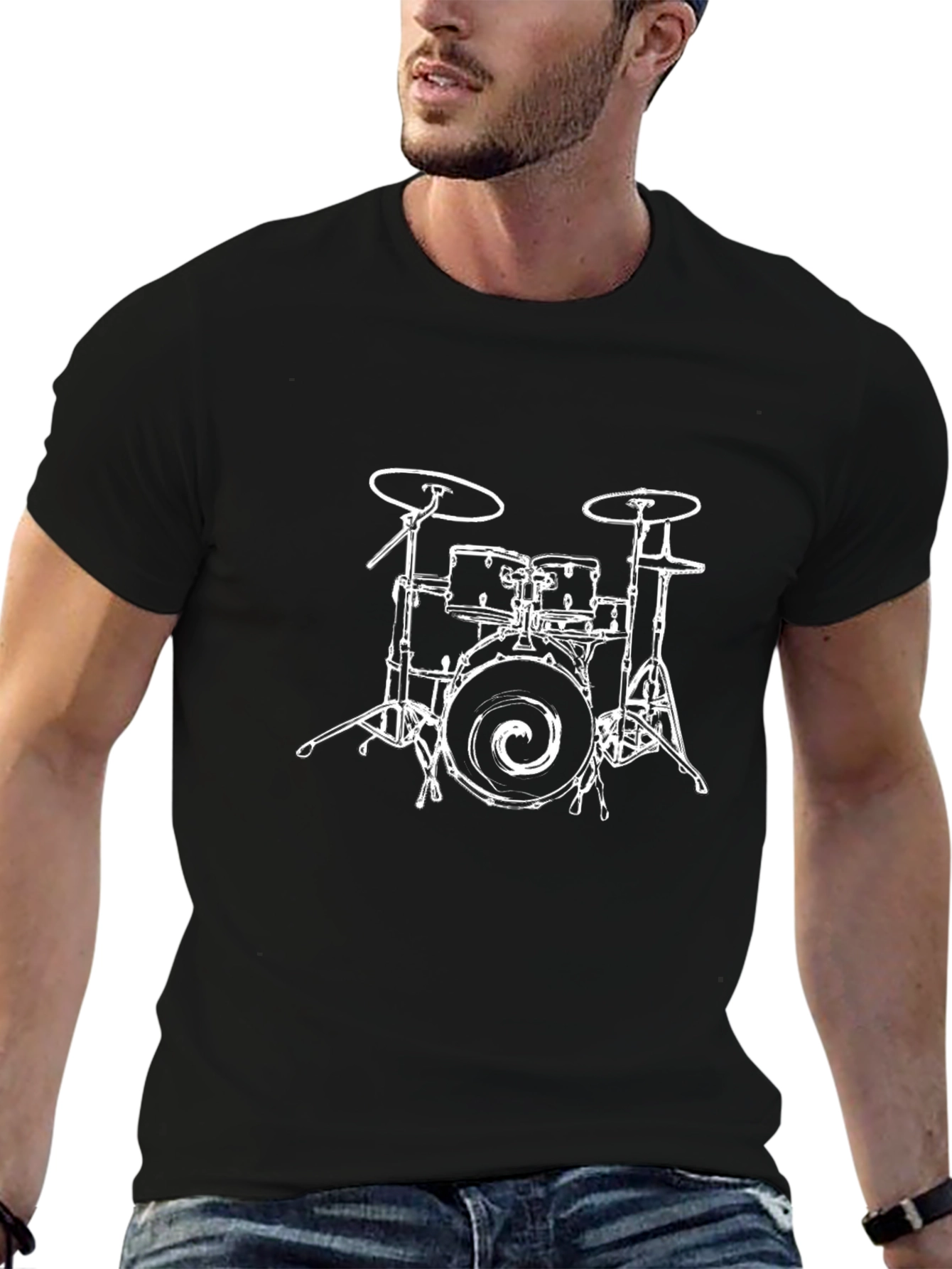 Drum Kit Graphic Tee - Black Cotton Blend