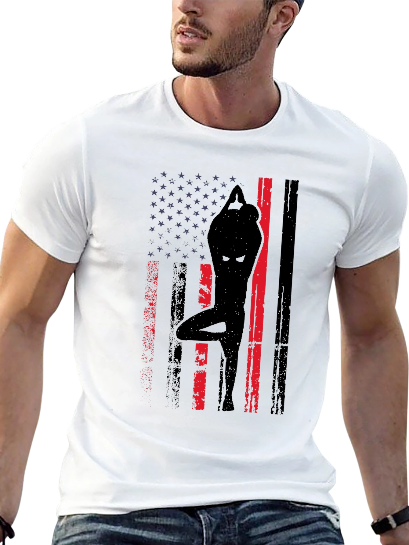 Yoga American Flag Graphic T-Shirt