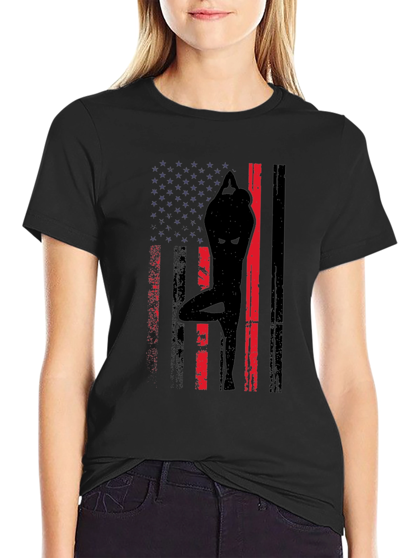 Yoga American Flag Graphic T-Shirt