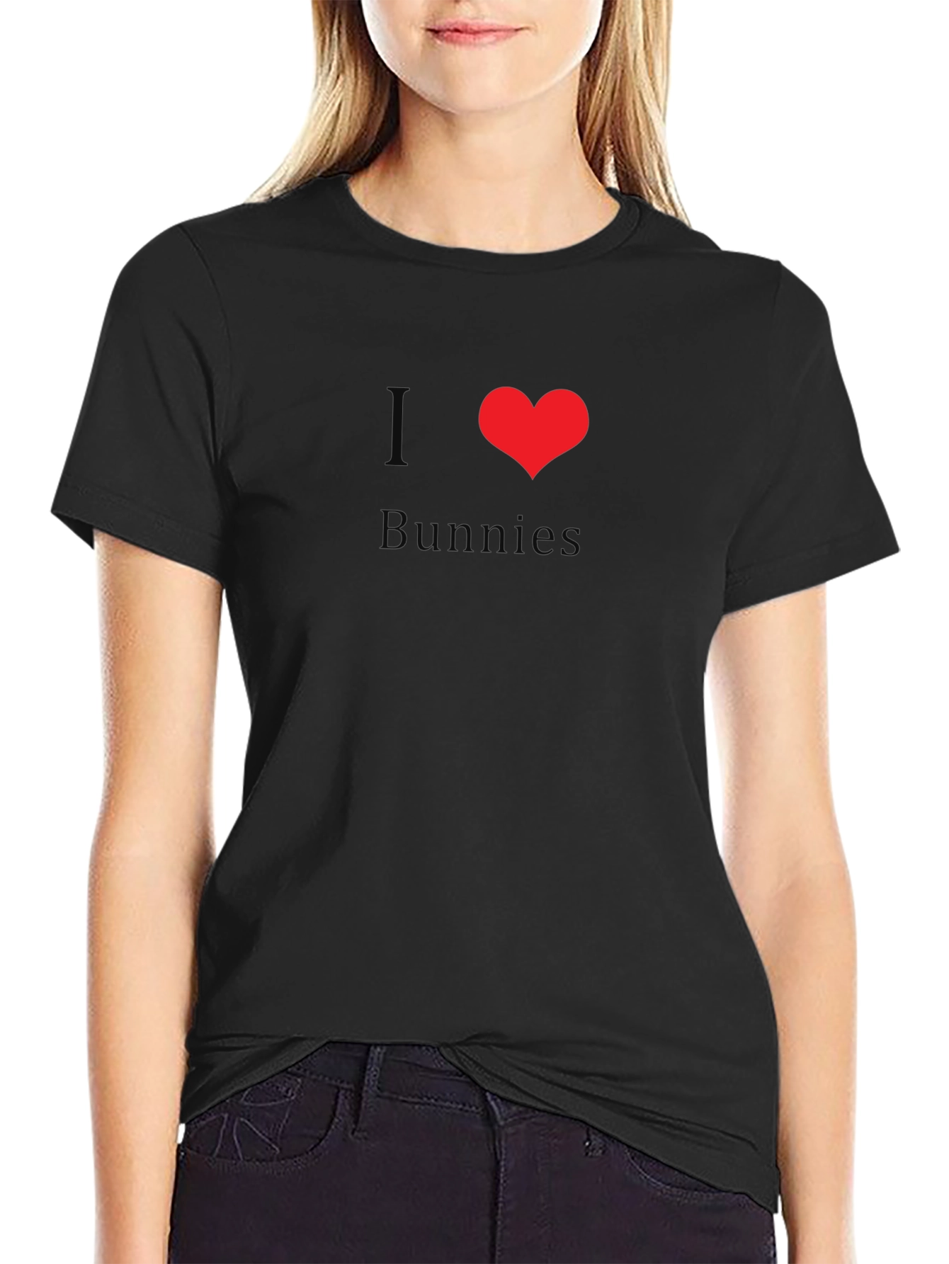 I Love Bunnies Black Crewneck T-Shirt