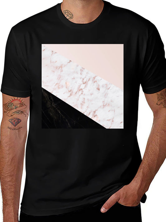 Modern Geometric Marble Print Black T-Shirt