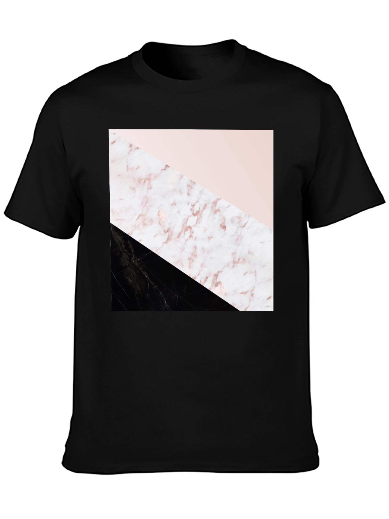 Modern Geometric Marble Print Black T-Shirt