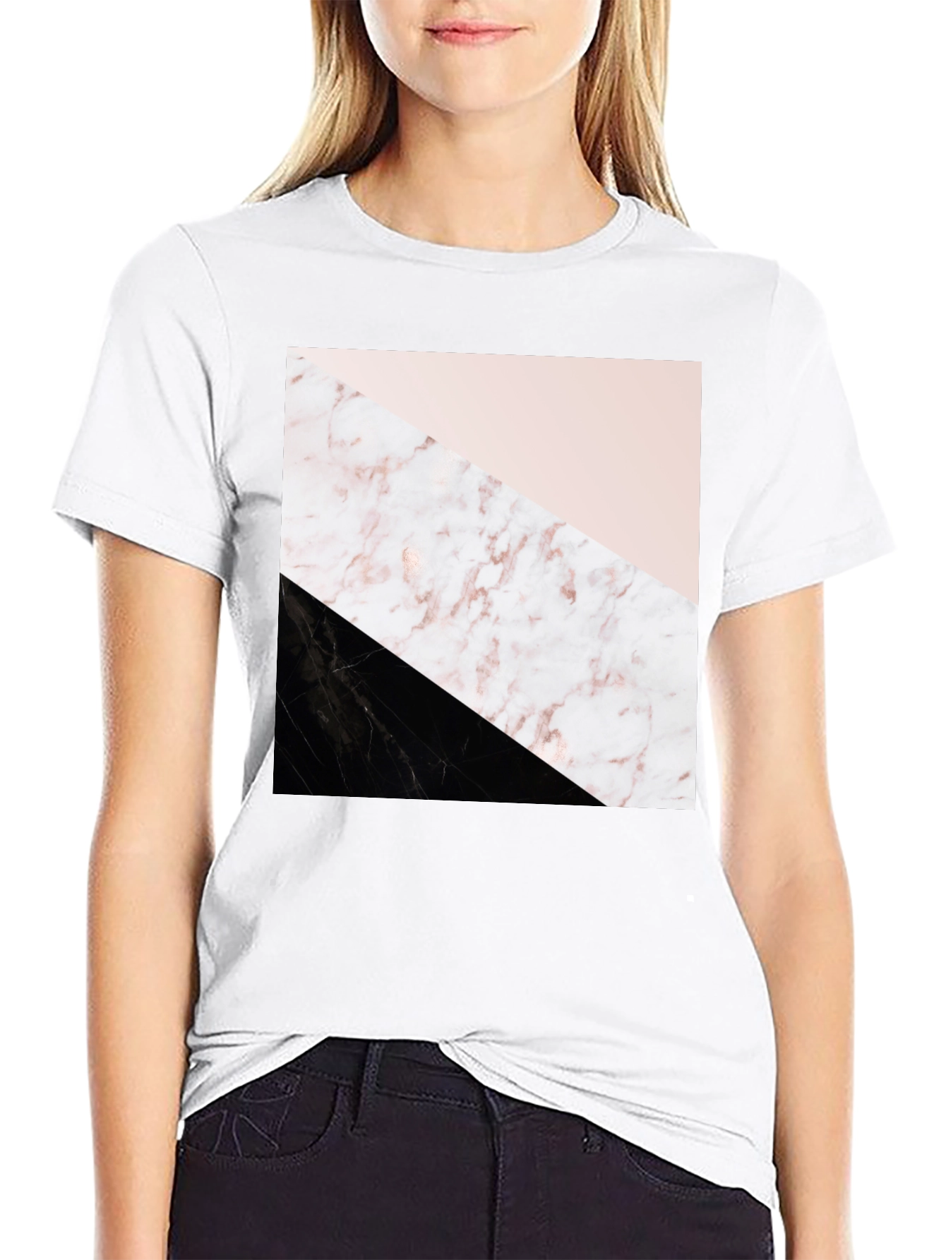 Modern Geometric Marble Print Black T-Shirt