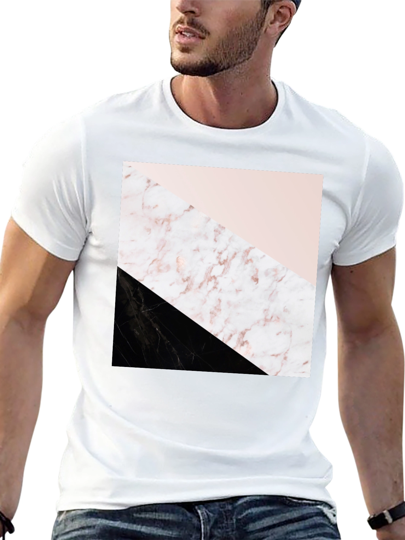 Modern Geometric Marble Print Black T-Shirt