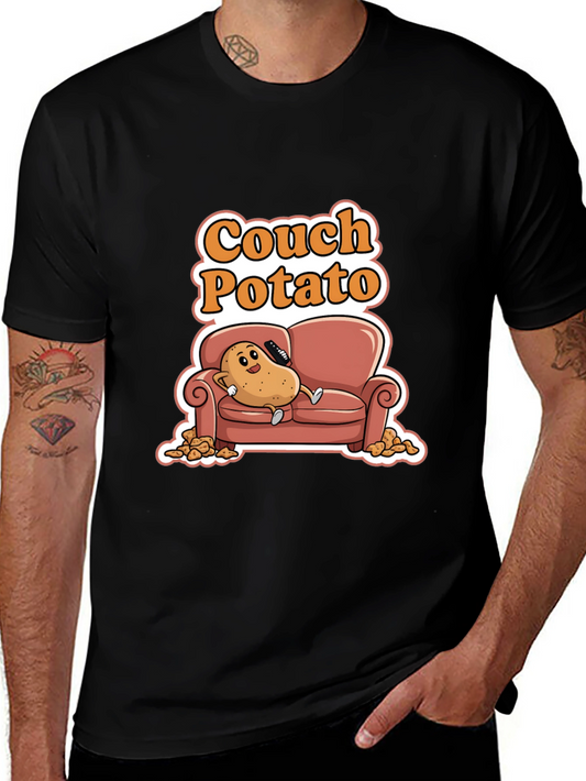 Couch Potato Black Graphic Tee - Funny Cartoon Potato Shirt