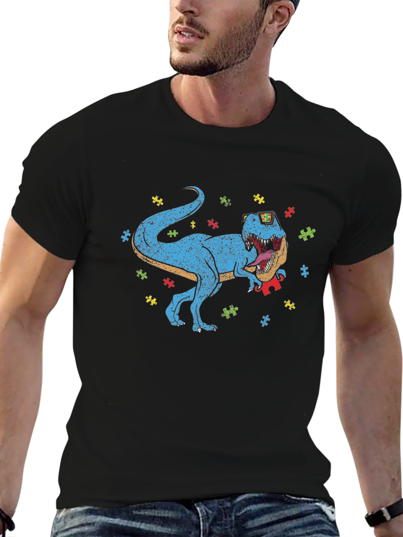 Dino Puzzle Piece T-Shirt Autism Awareness