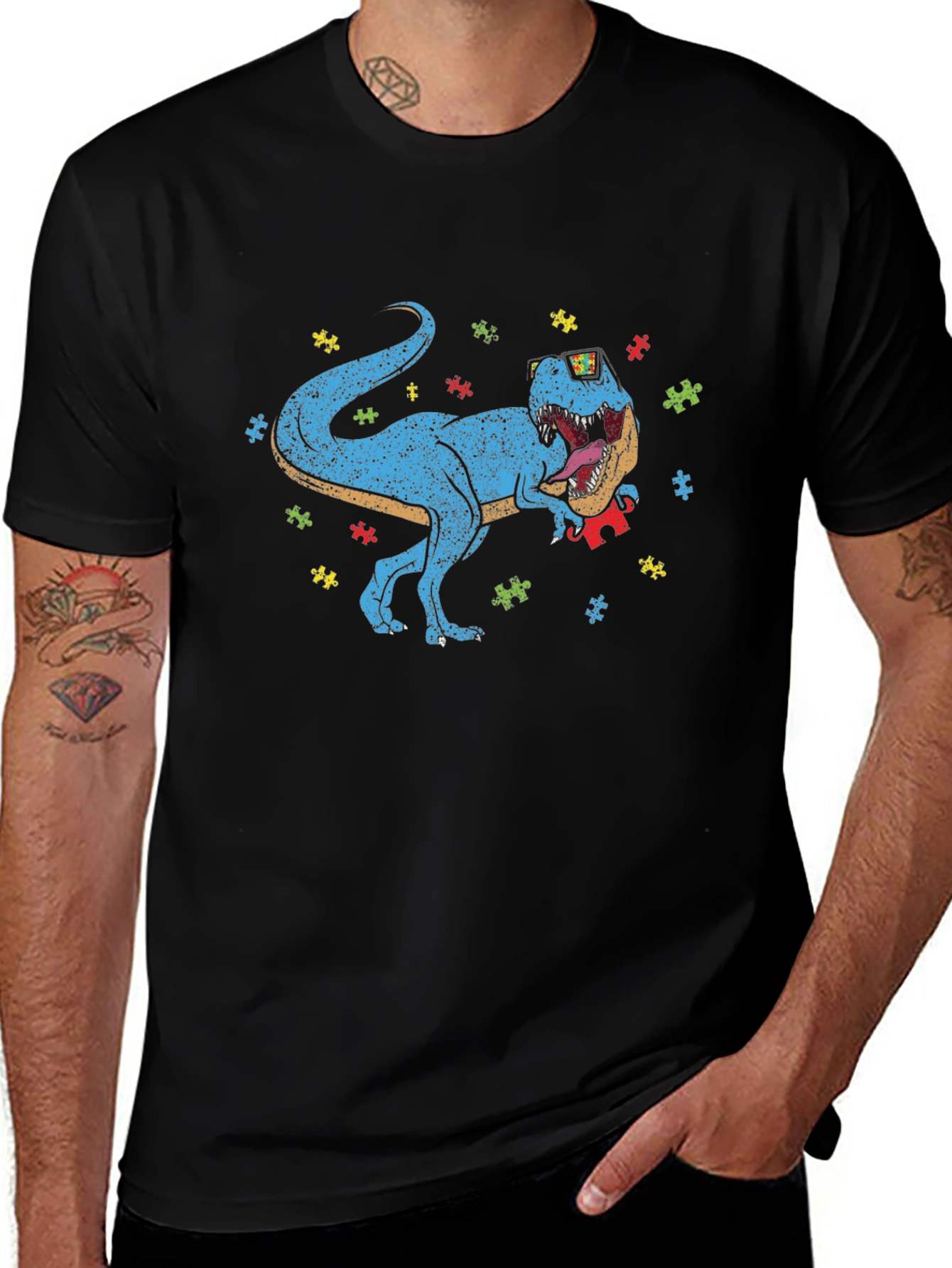 Dino Puzzle Piece T-Shirt Autism Awareness
