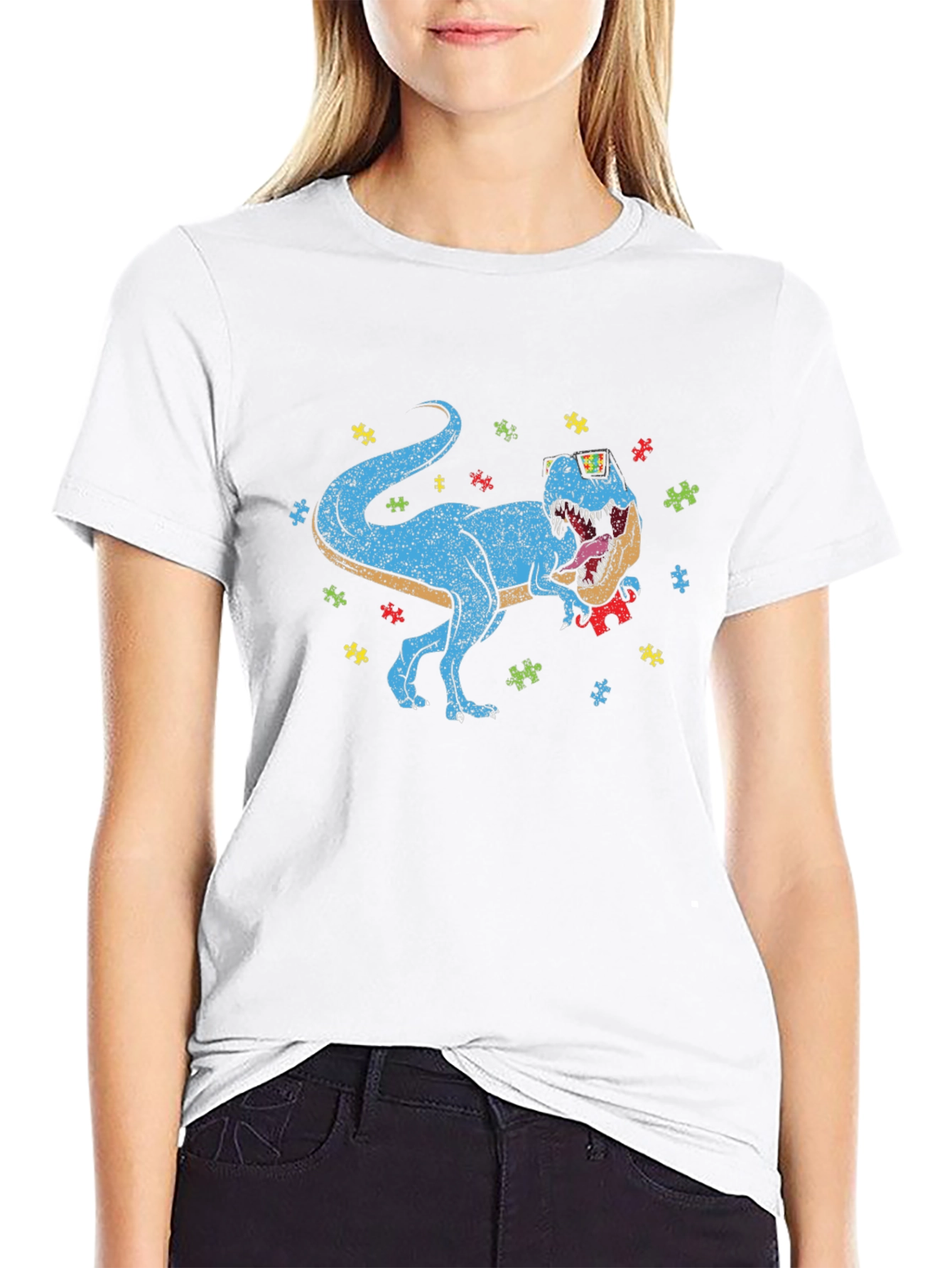 Dino Puzzle Piece T-Shirt Autism Awareness