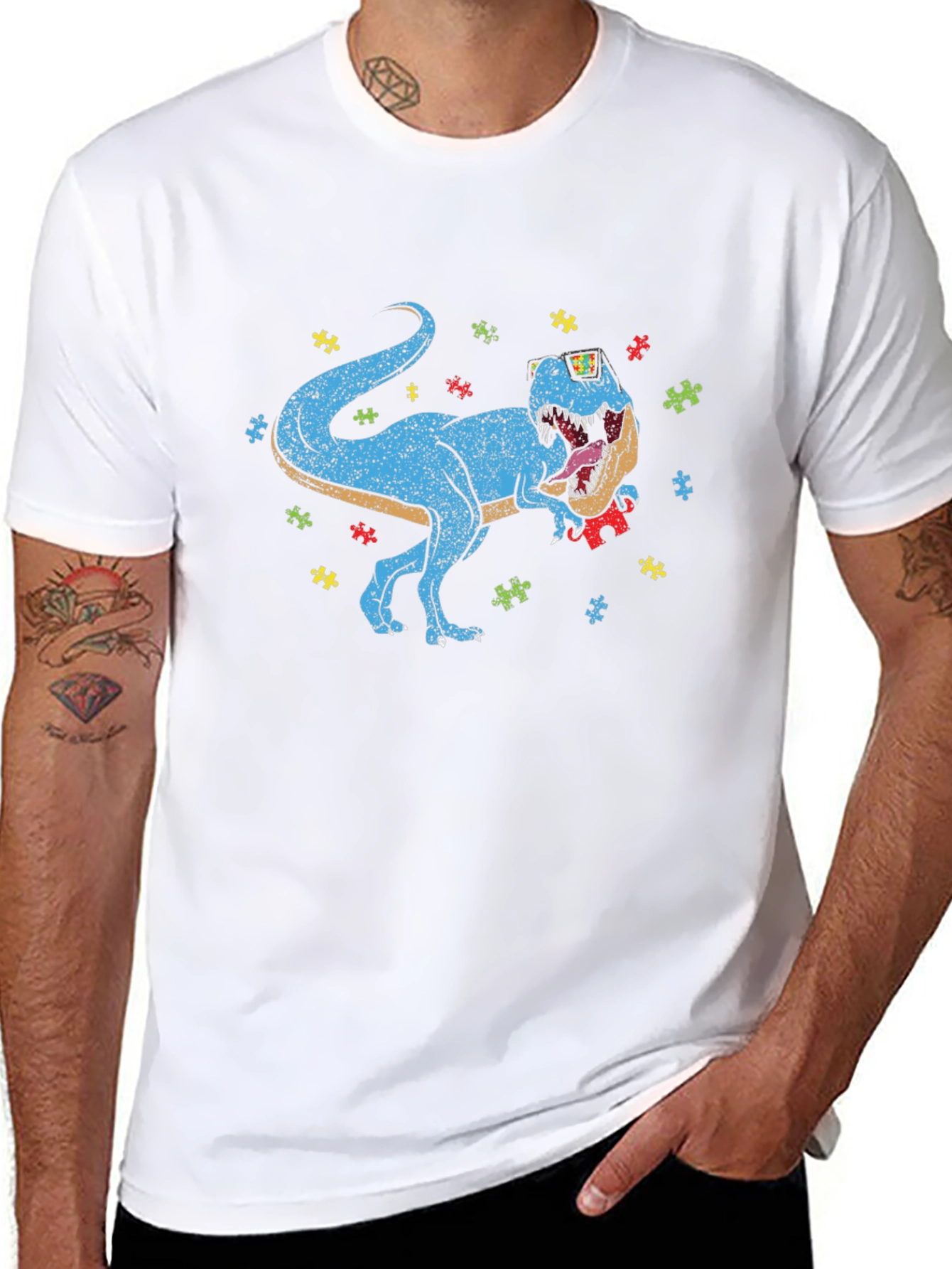 Dino Puzzle Piece T-Shirt Autism Awareness