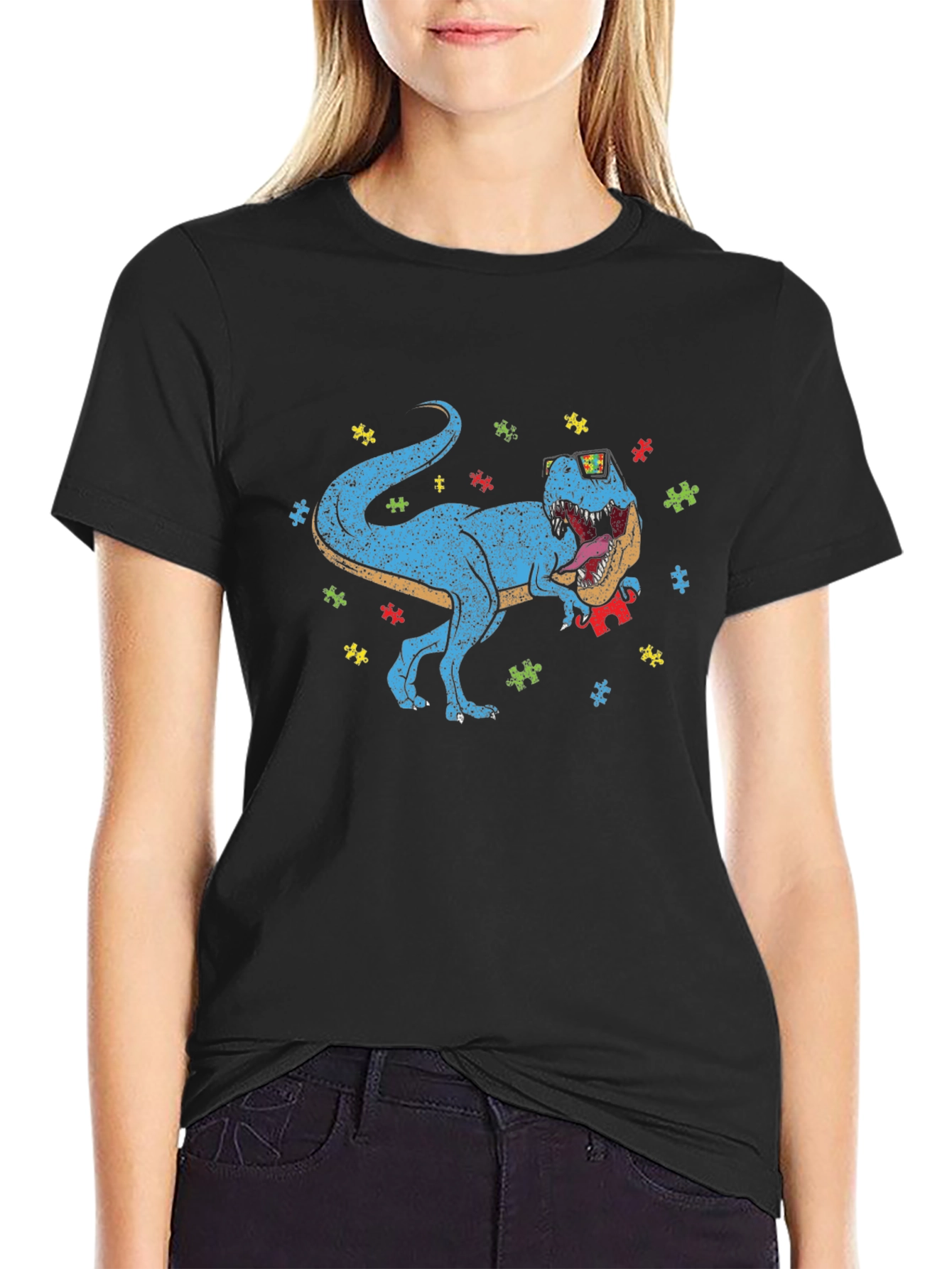 Dino Puzzle Piece T-Shirt Autism Awareness