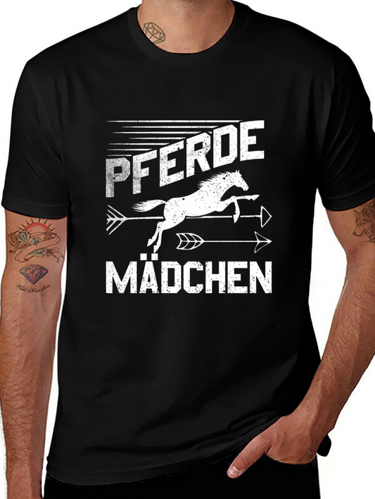 Pferde Mädchen Horse Girl T-Shirt Black Cotton