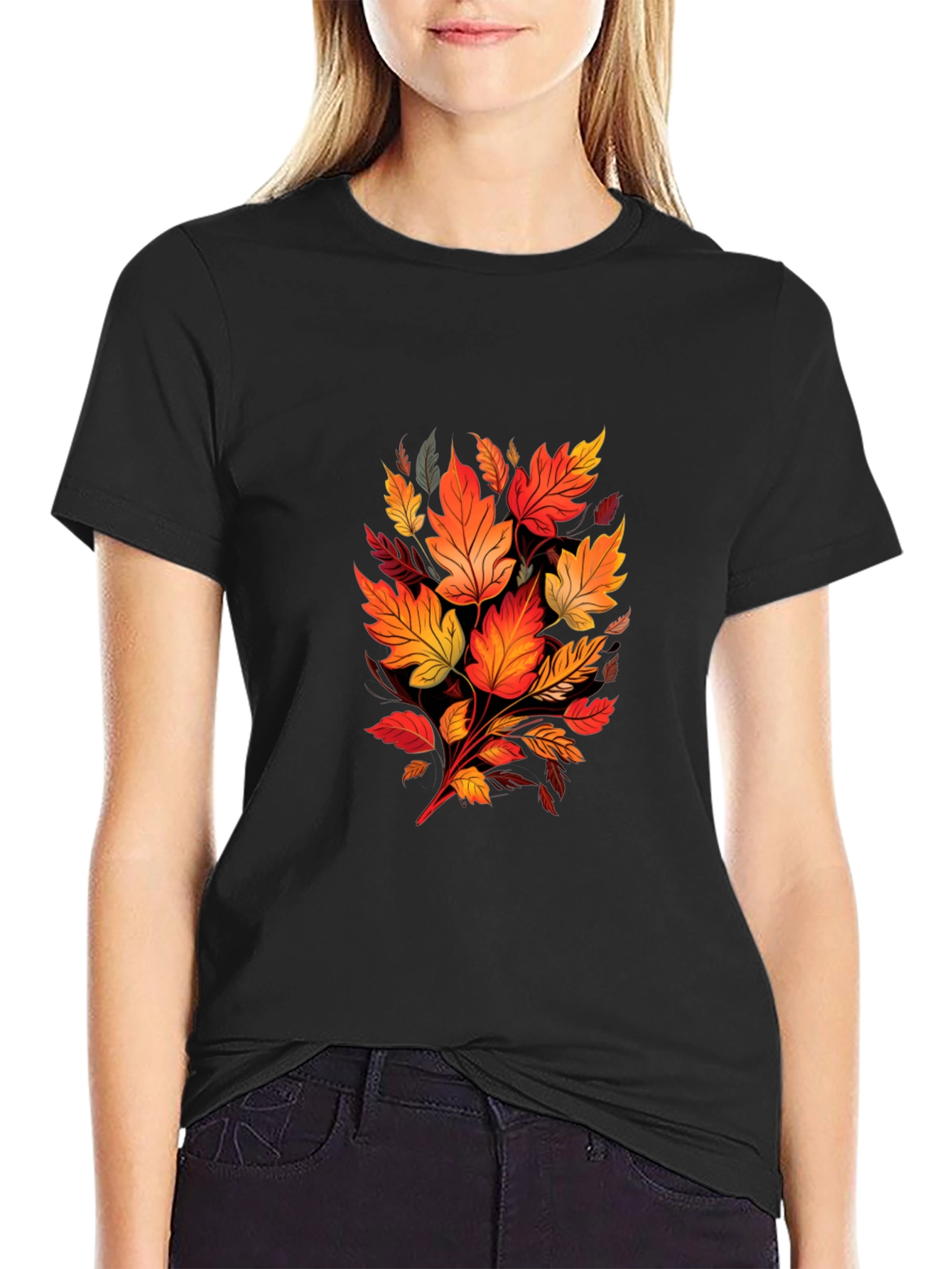 Autumn Leaves Graphic Black T-Shirt