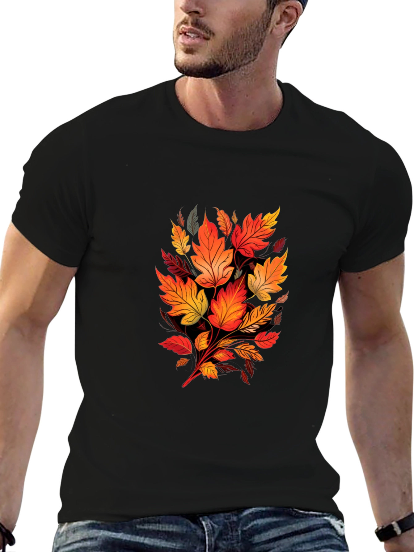 Autumn Leaves Graphic Black T-Shirt