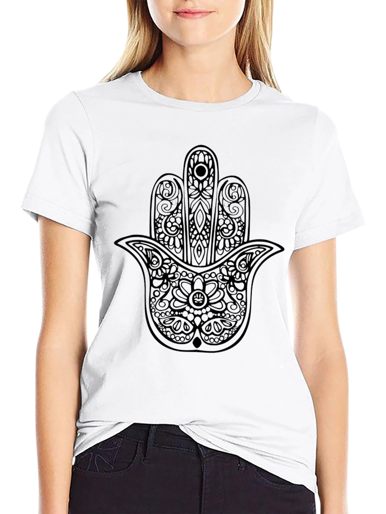 Hamsa Hand Graphic Black T-Shirt