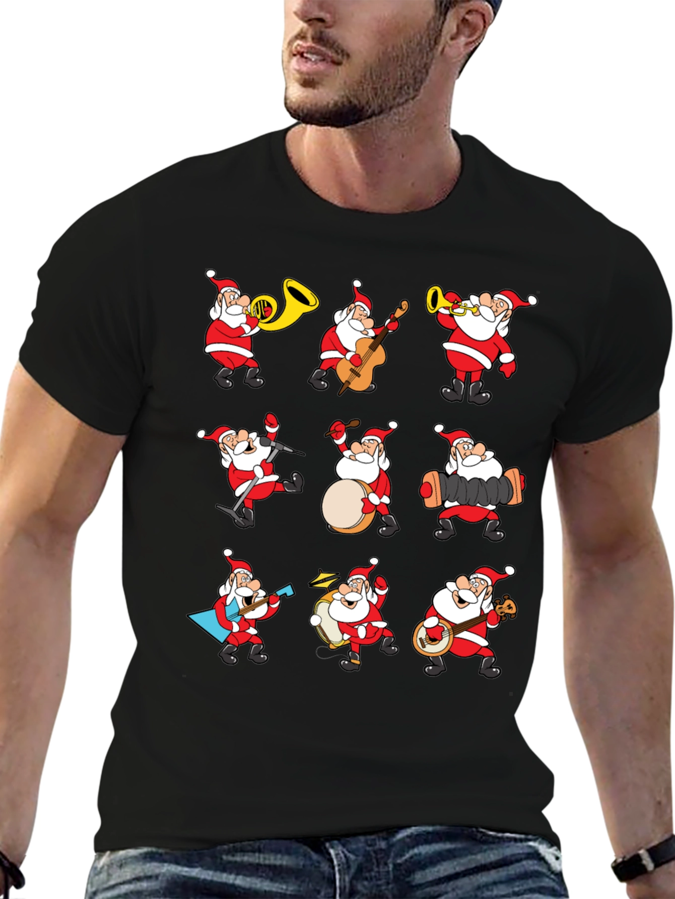 Festive Santa Musician Graphic Tee