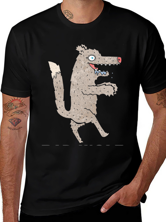 Cartoon Wolf Graphic Black T-Shirt