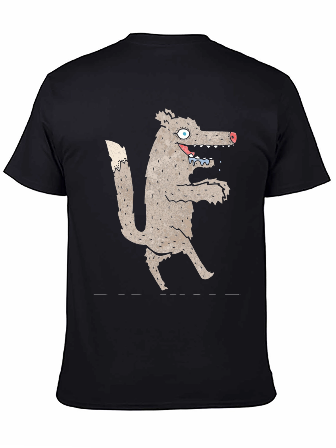 Cartoon Wolf Graphic Black T-Shirt