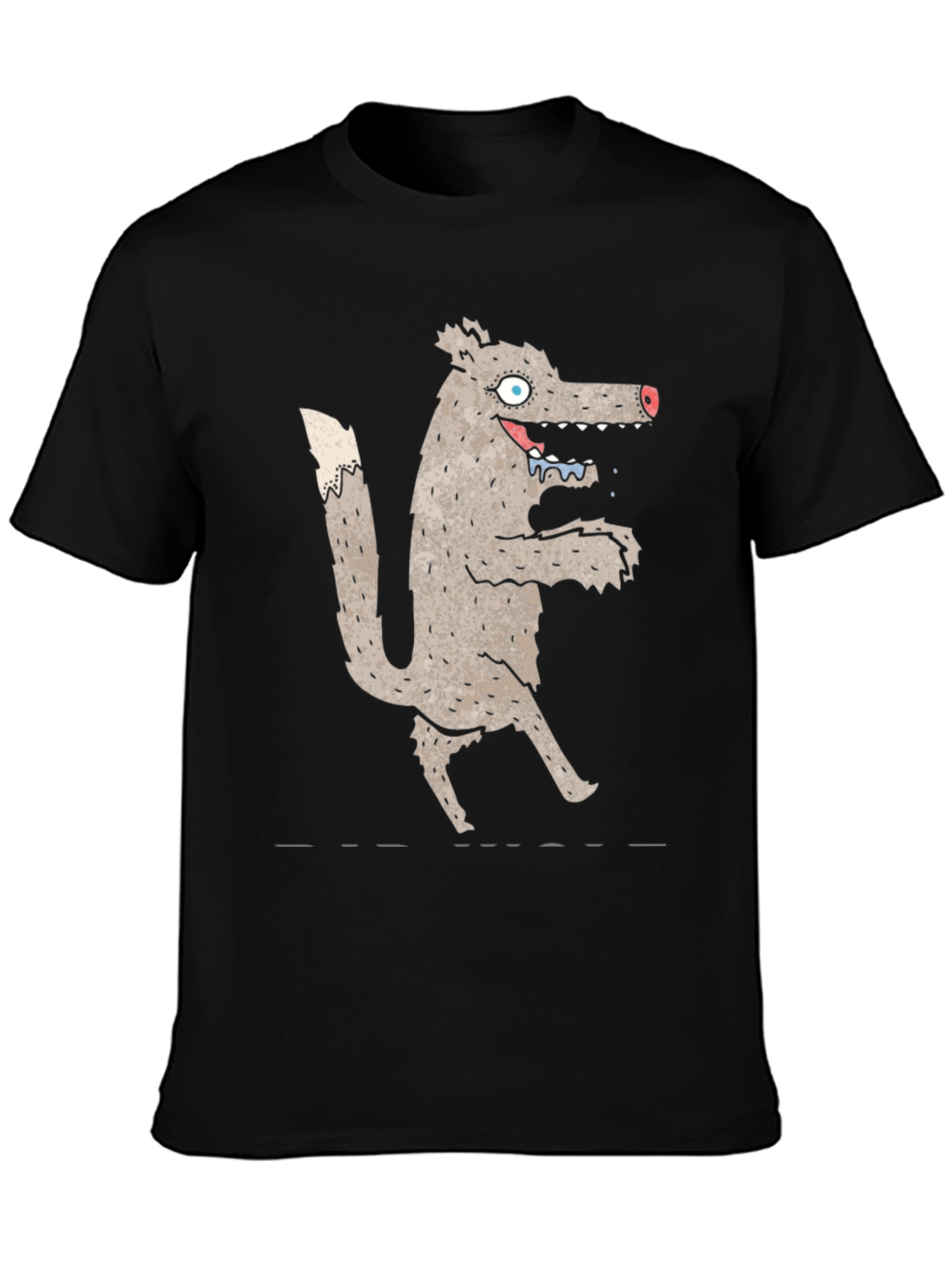 Cartoon Wolf Graphic Black T-Shirt