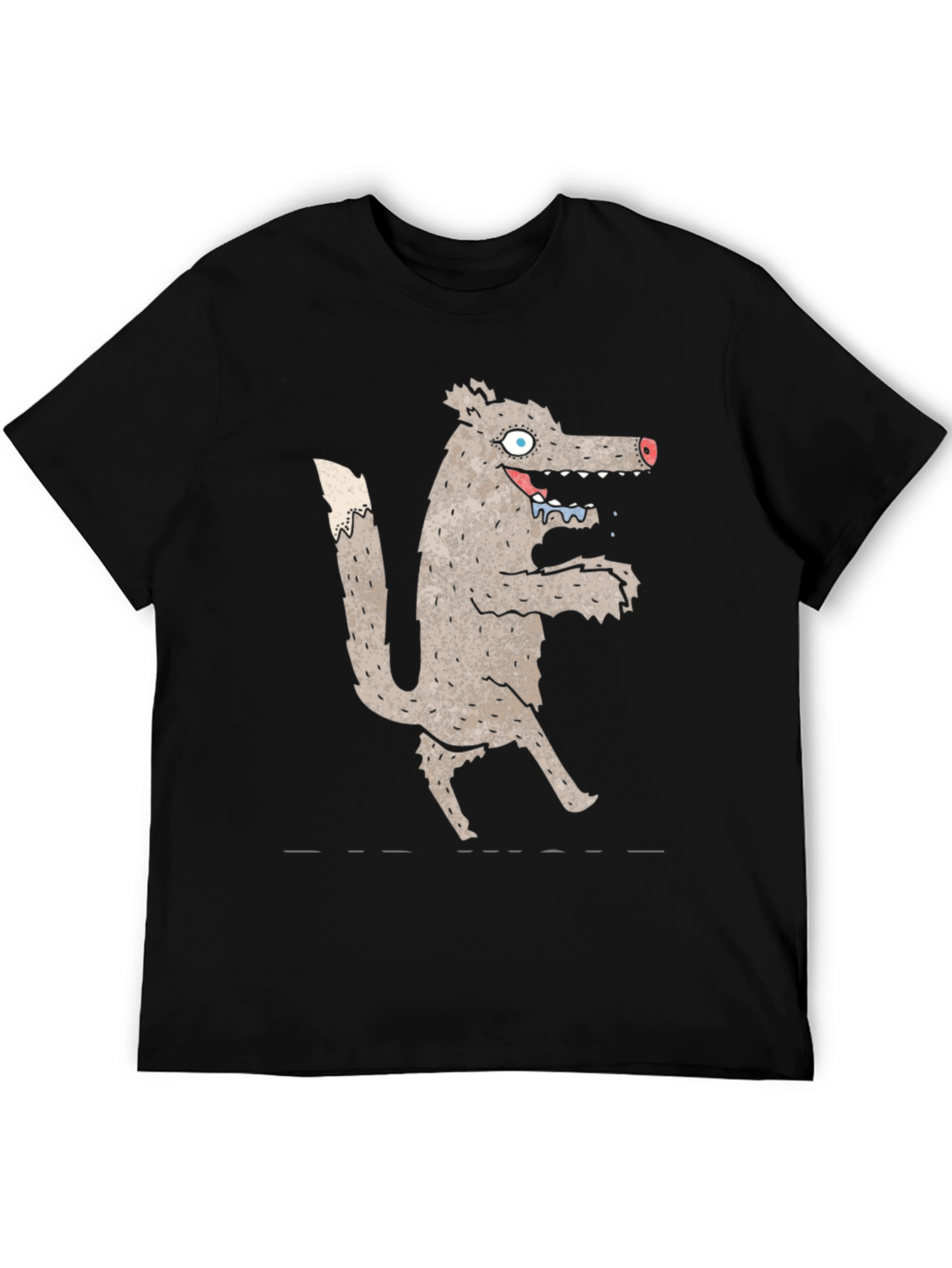 Cartoon Wolf Graphic Black T-Shirt
