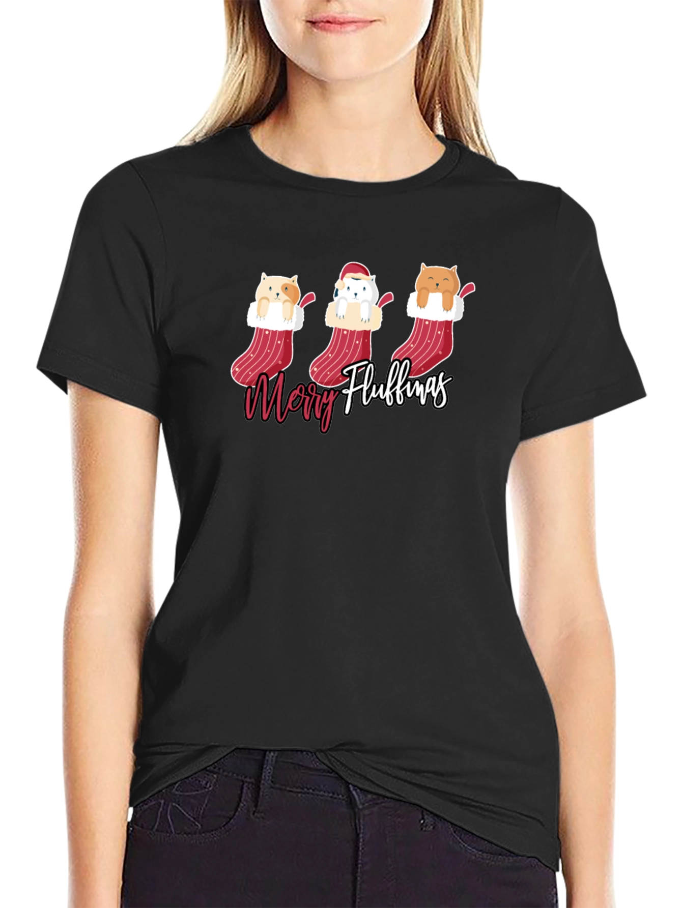 Merry Fluffmas Cat Christmas T-Shirt