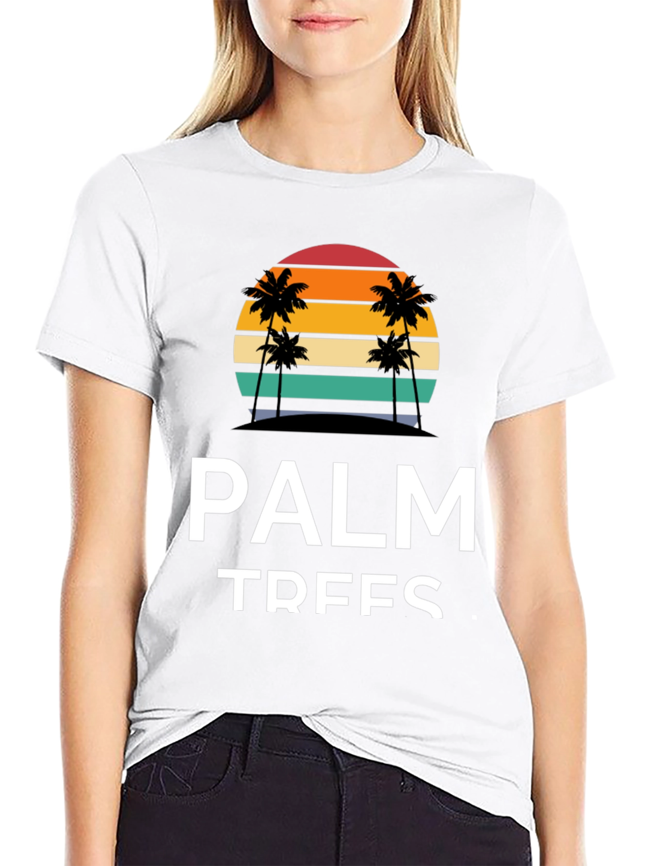 Palm Trees Graphic Tee - Retro Sunset Black T-Shirt