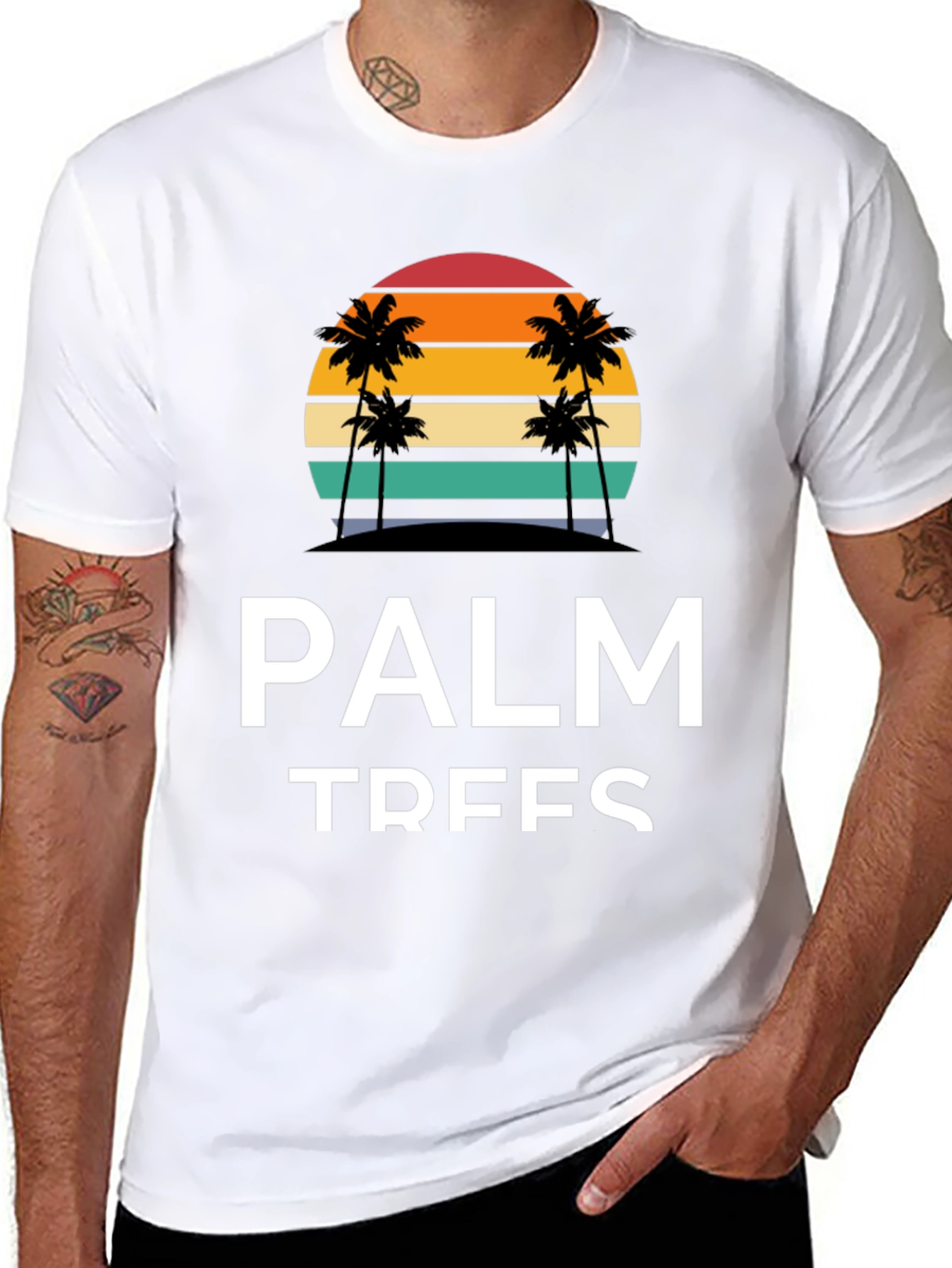 Palm Trees Graphic Tee - Retro Sunset Black T-Shirt