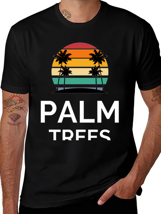 Palm Trees Graphic Tee - Retro Sunset Black T-Shirt