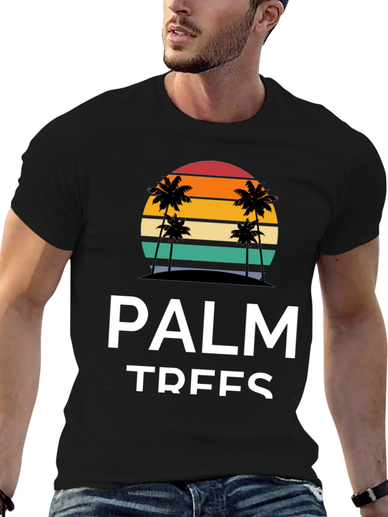 Palm Trees Graphic Tee - Retro Sunset Black T-Shirt