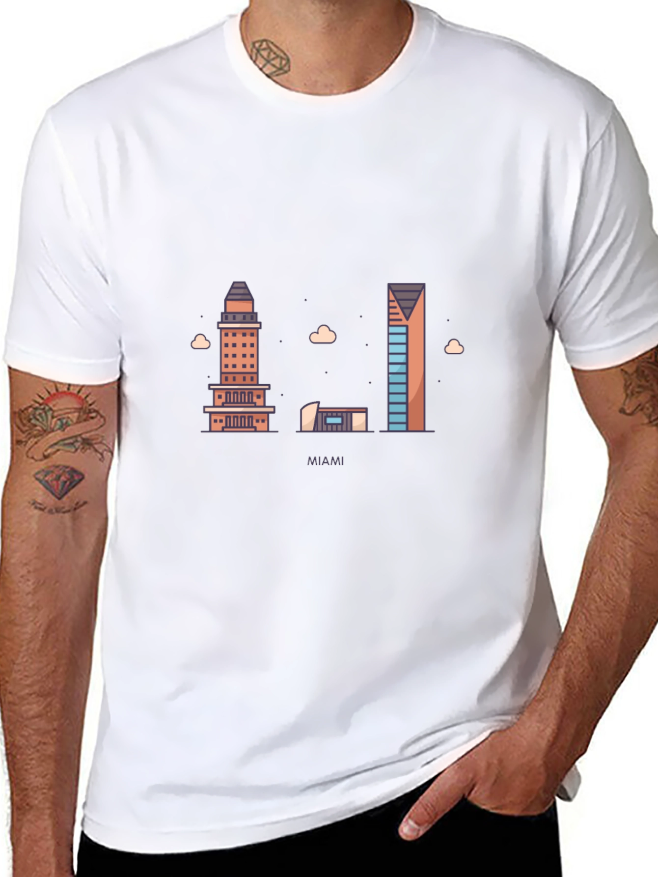Miami Skyline Graphic T-Shirt - Classic Crew Neck