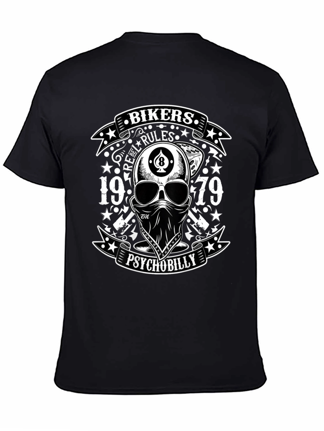Bikers Rebel Rules Psychobilly Skull T-Shirt
