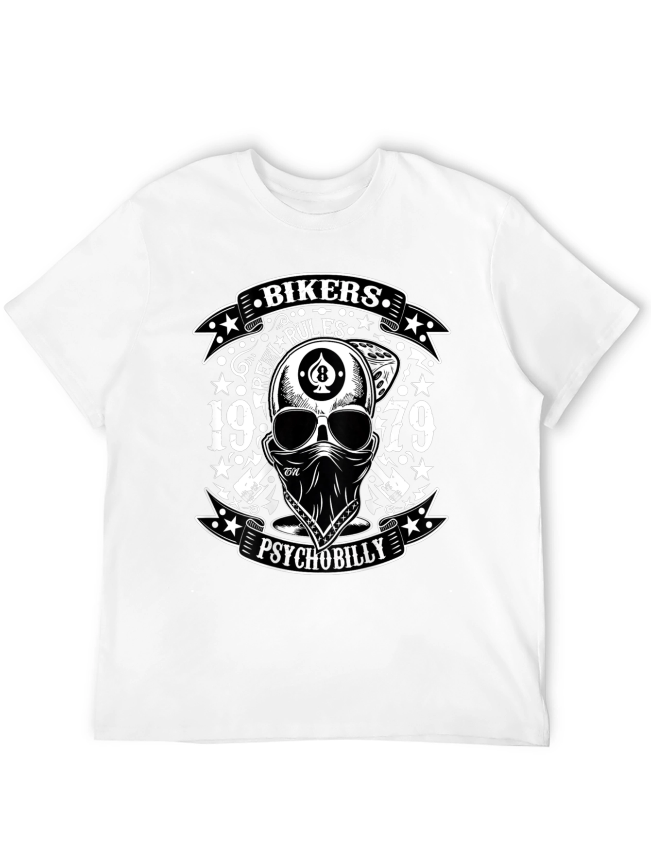 Bikers Rebel Rules Psychobilly Skull T-Shirt