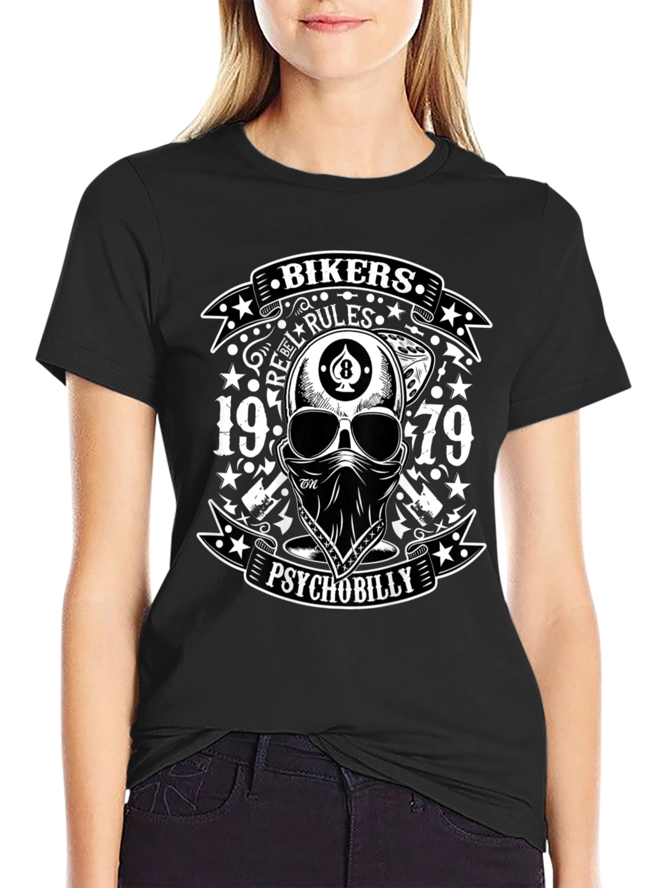 Bikers Rebel Rules Psychobilly Skull T-Shirt