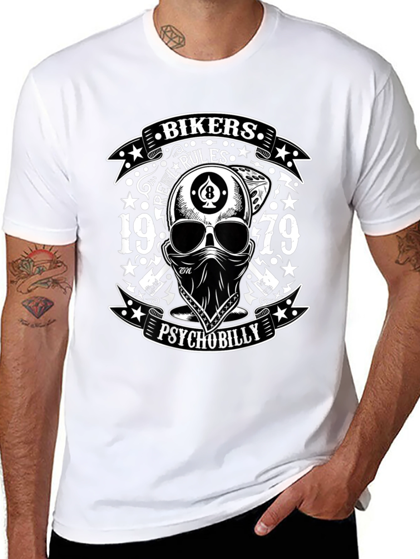 Bikers Rebel Rules Psychobilly Skull T-Shirt