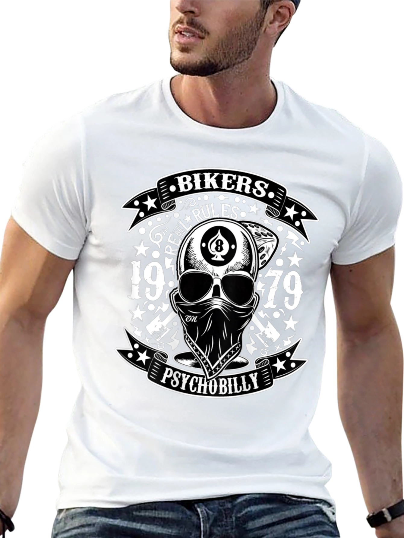 Bikers Rebel Rules Psychobilly Skull T-Shirt