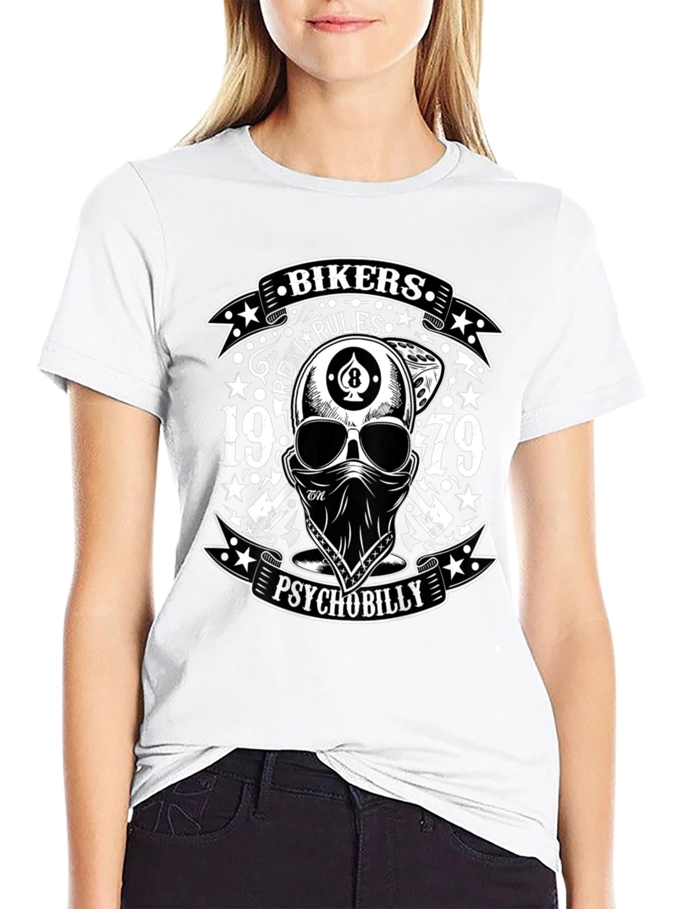 Bikers Rebel Rules Psychobilly Skull T-Shirt