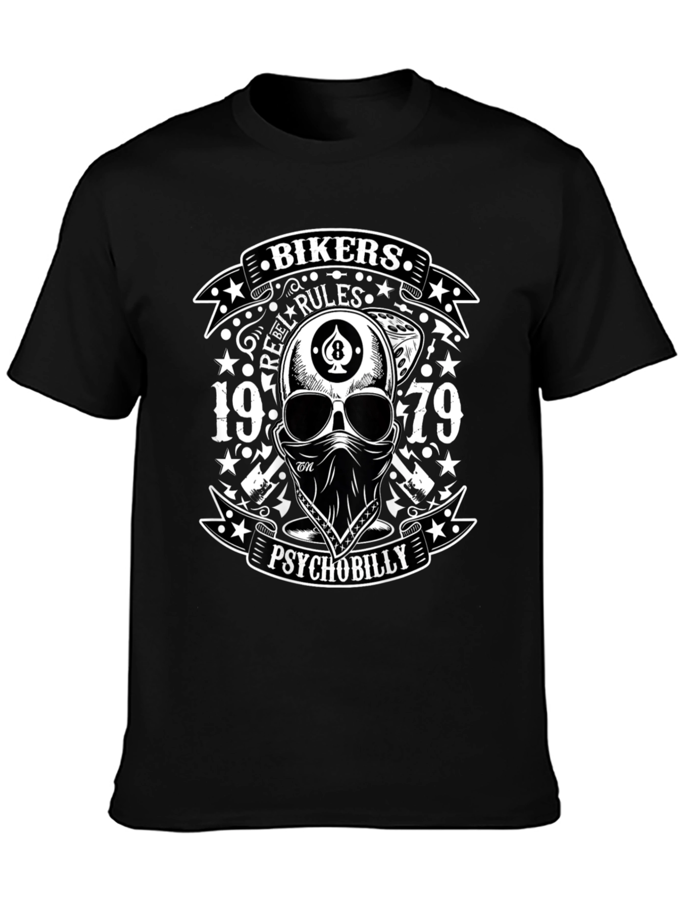 Bikers Rebel Rules Psychobilly Skull T-Shirt
