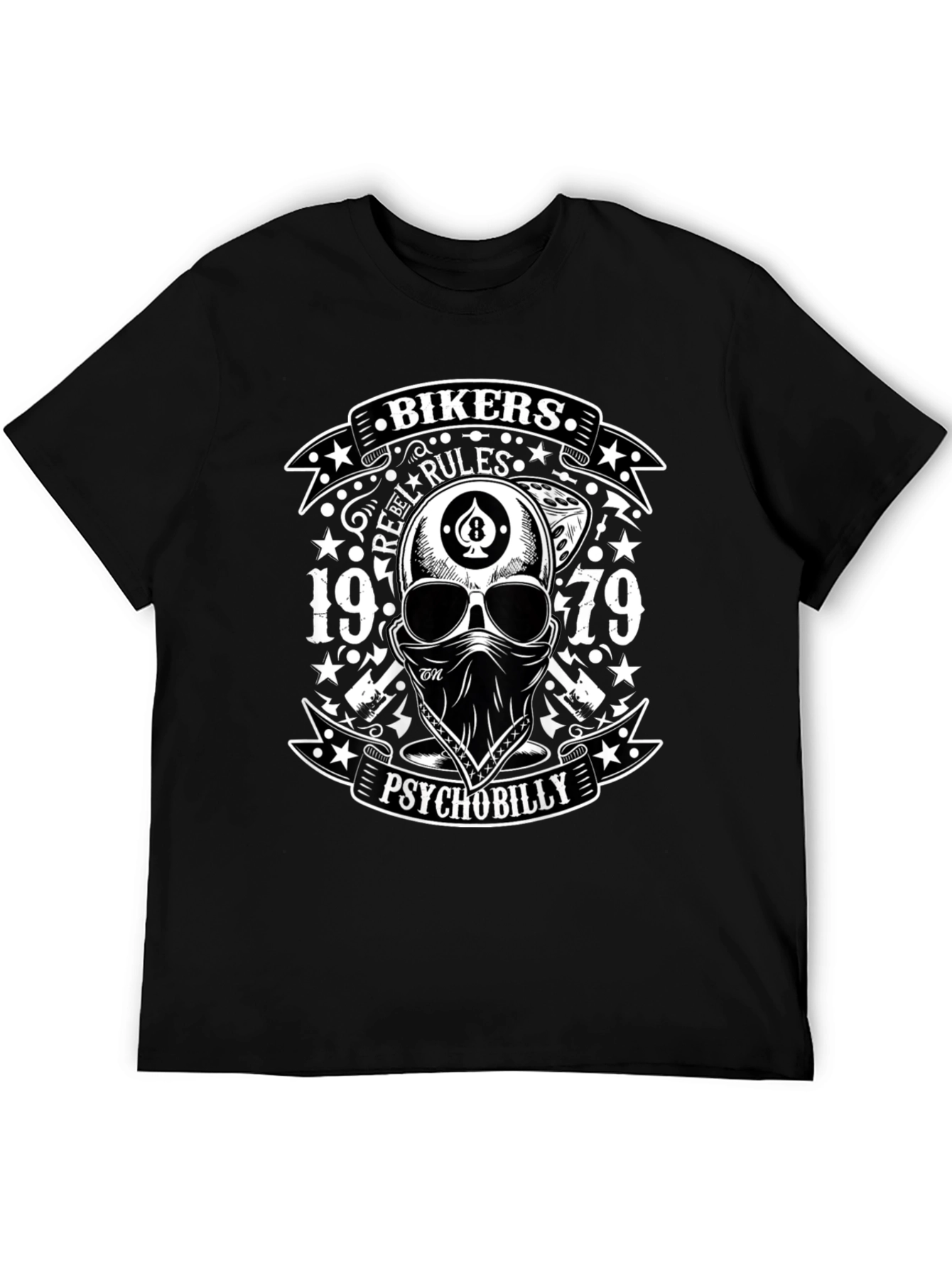 Bikers Rebel Rules Psychobilly Skull T-Shirt