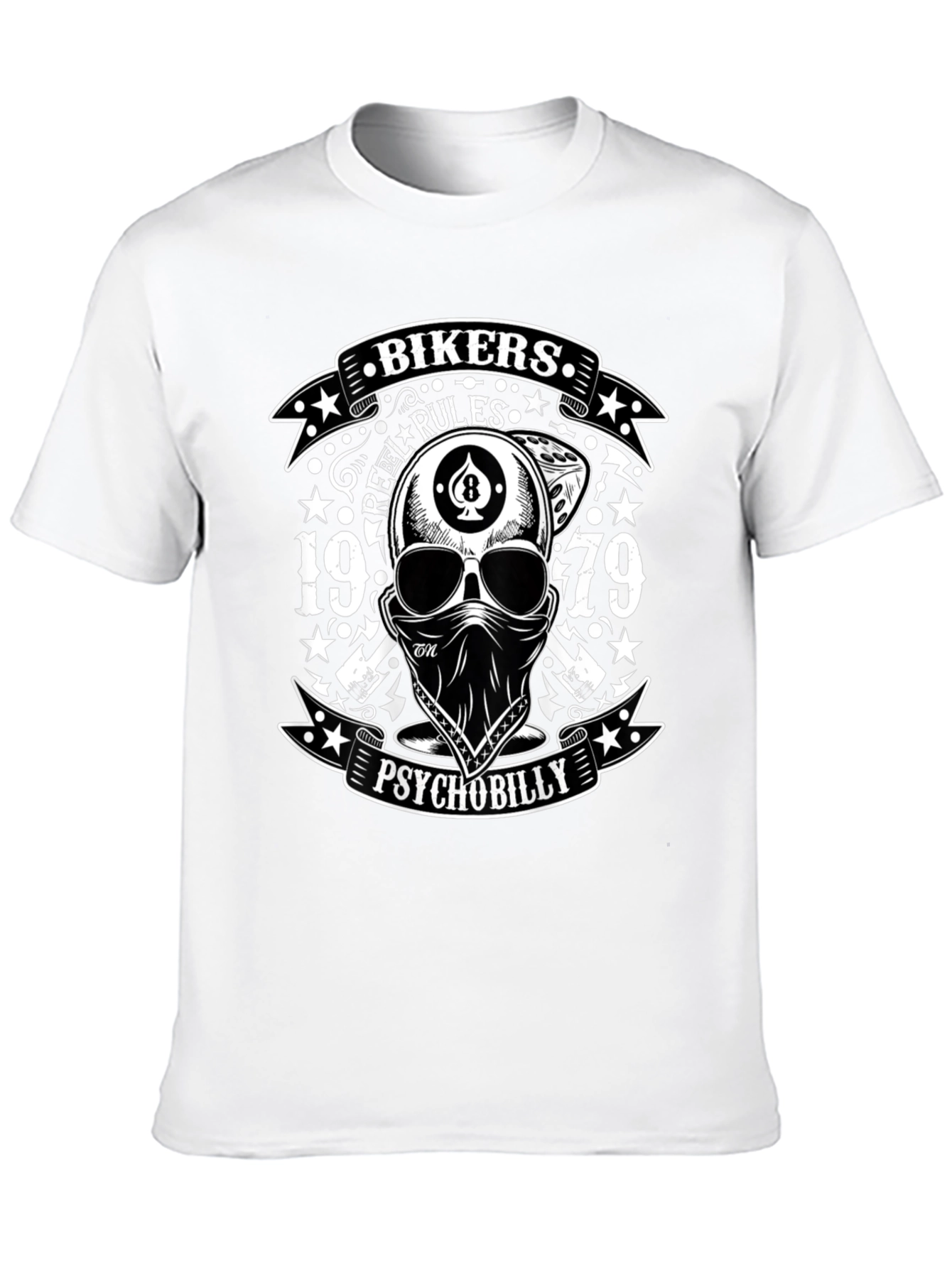 Bikers Rebel Rules Psychobilly Skull T-Shirt