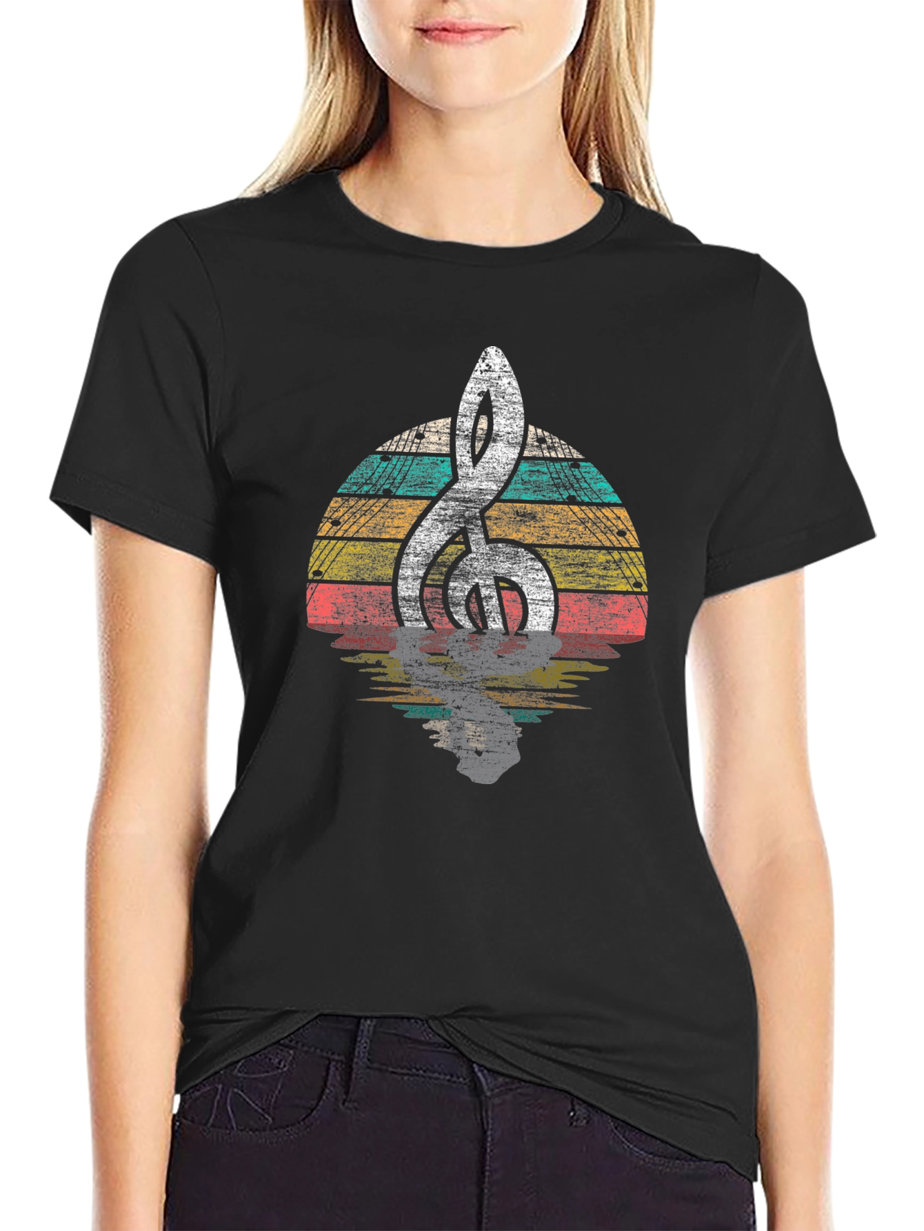 Retro Music Clef Graphic Tee - Black
