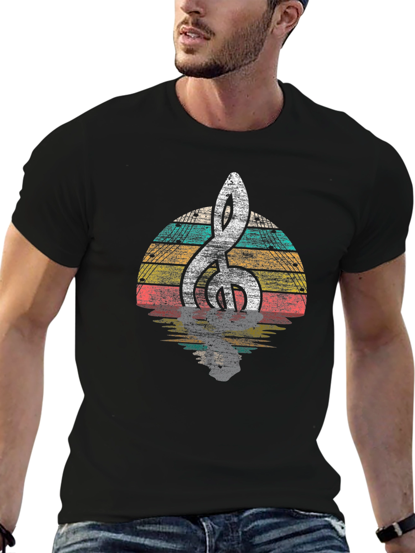 Retro Music Clef Graphic Tee - Black