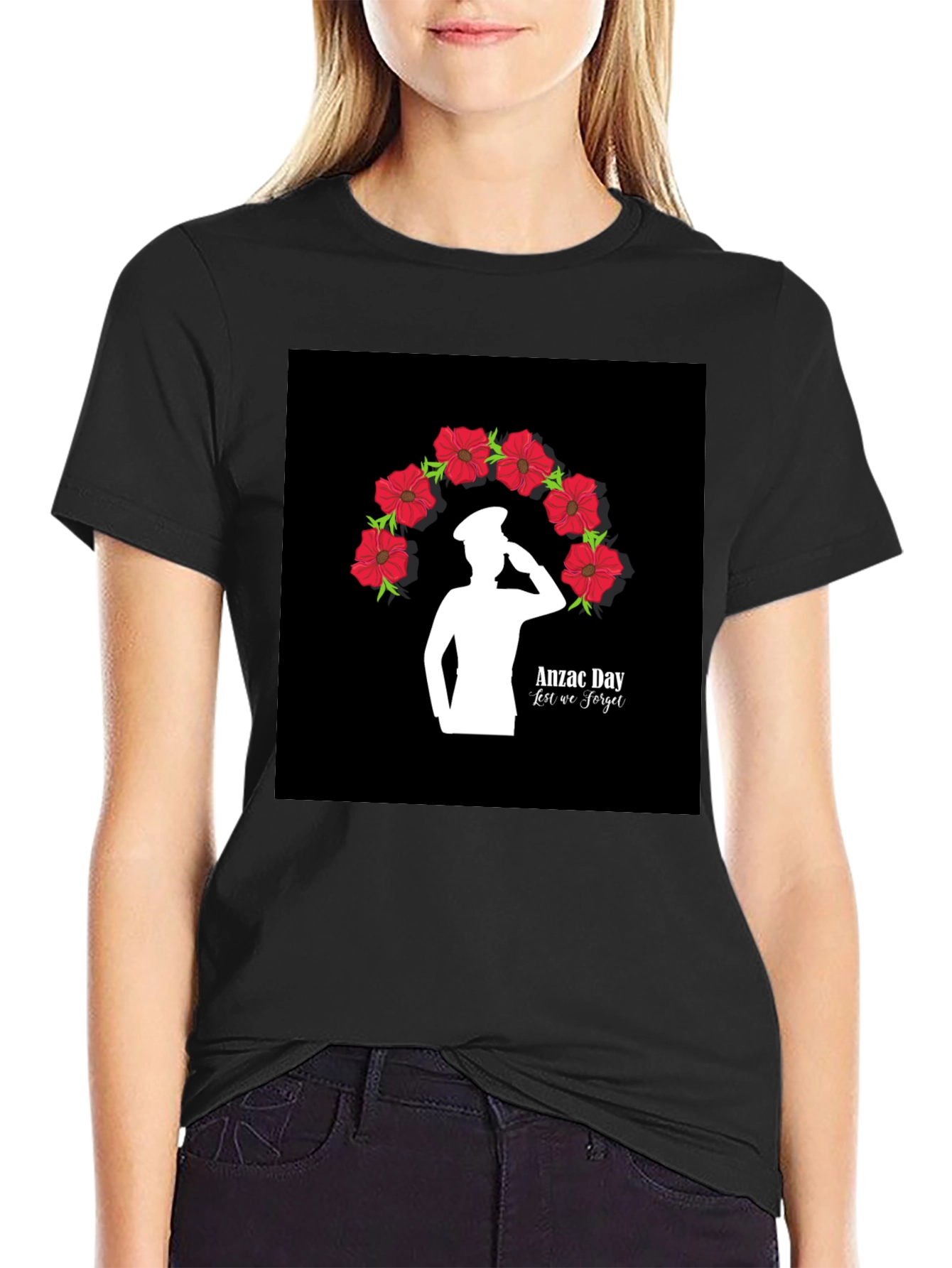 Anzac Day Lest We Forget Black T-Shirt