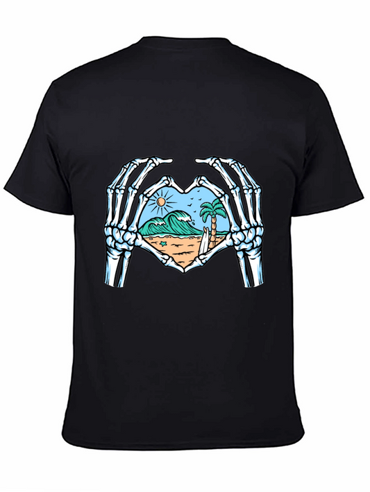 Skeleton Hands Heart Beach Graphic T-Shirt