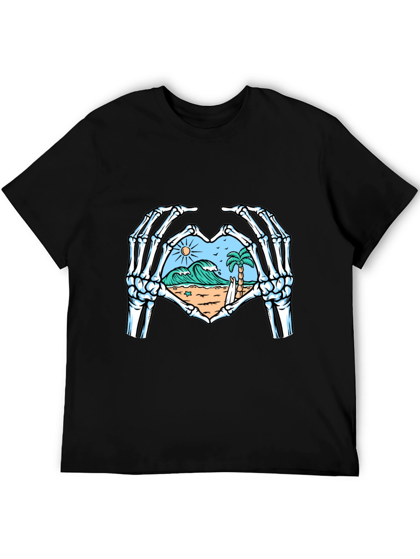 Skeleton Hands Heart Beach Graphic T-Shirt