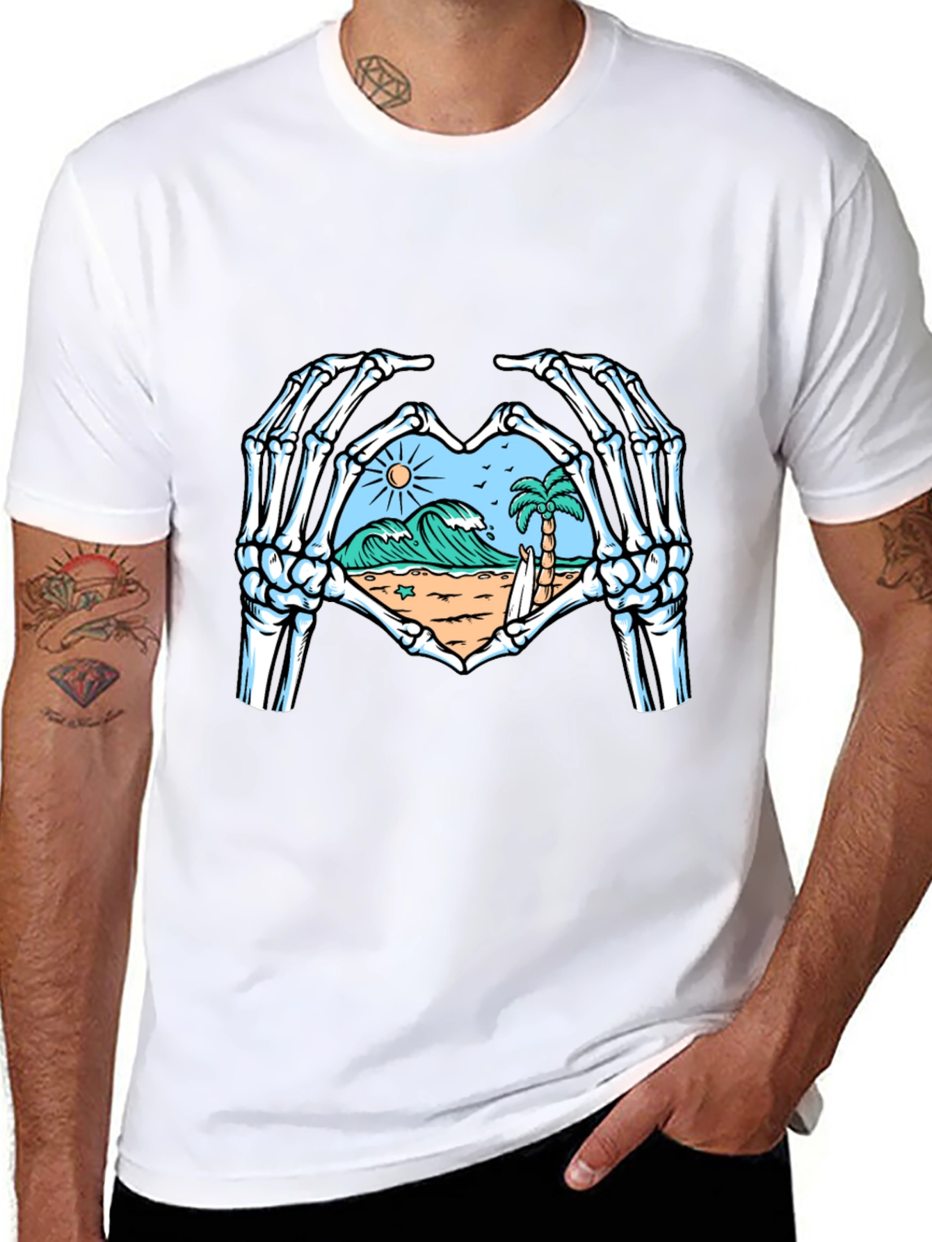 Skeleton Hands Heart Beach Graphic T-Shirt