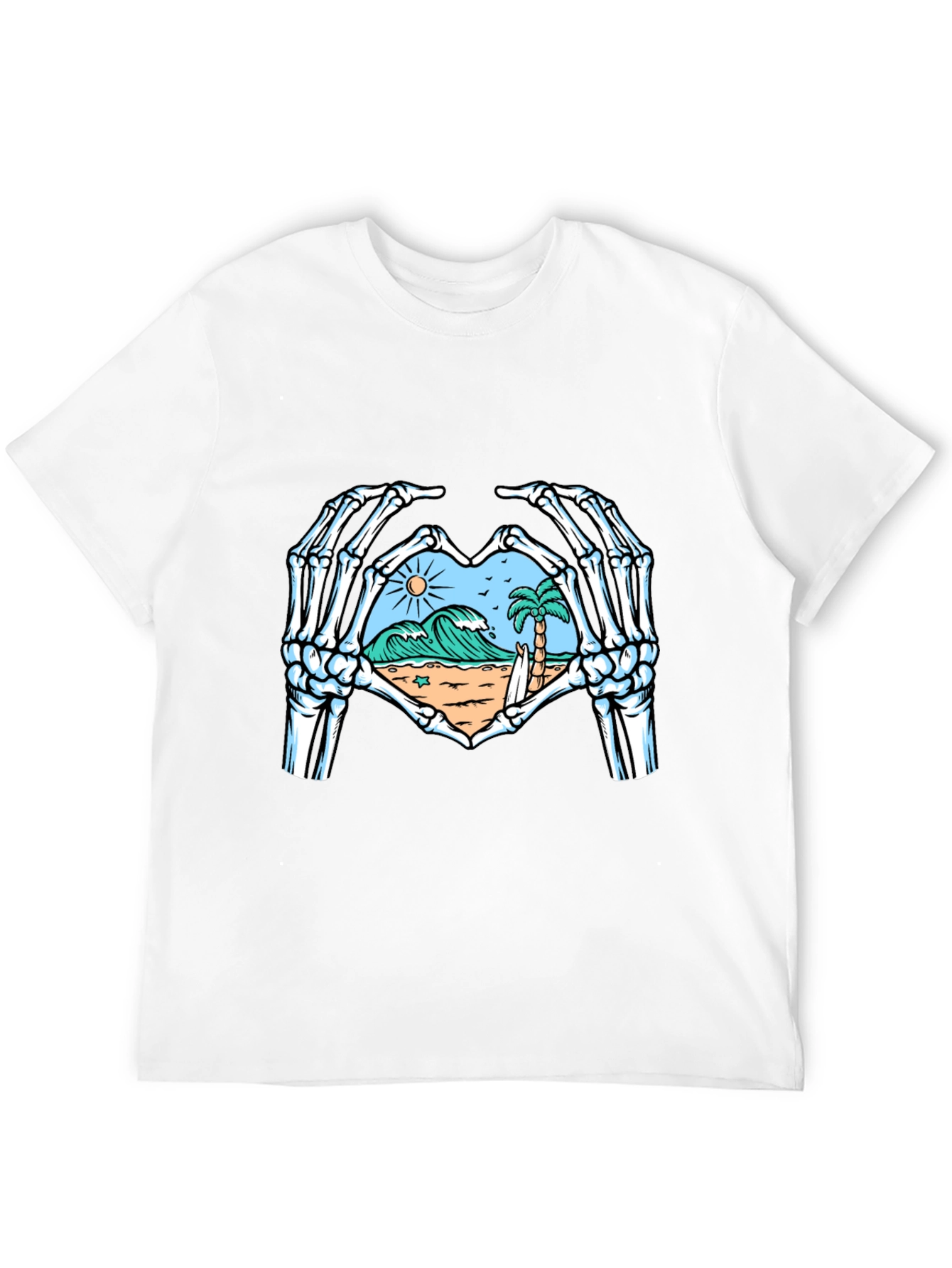 Skeleton Hands Heart Beach Graphic T-Shirt