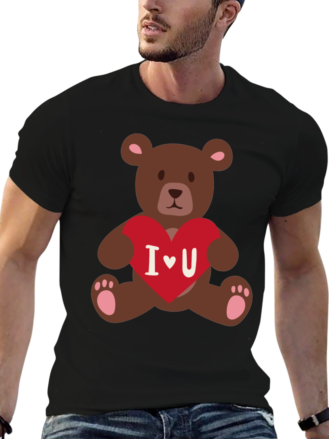 I Heart You Teddy Bear Graphic Tee - Black