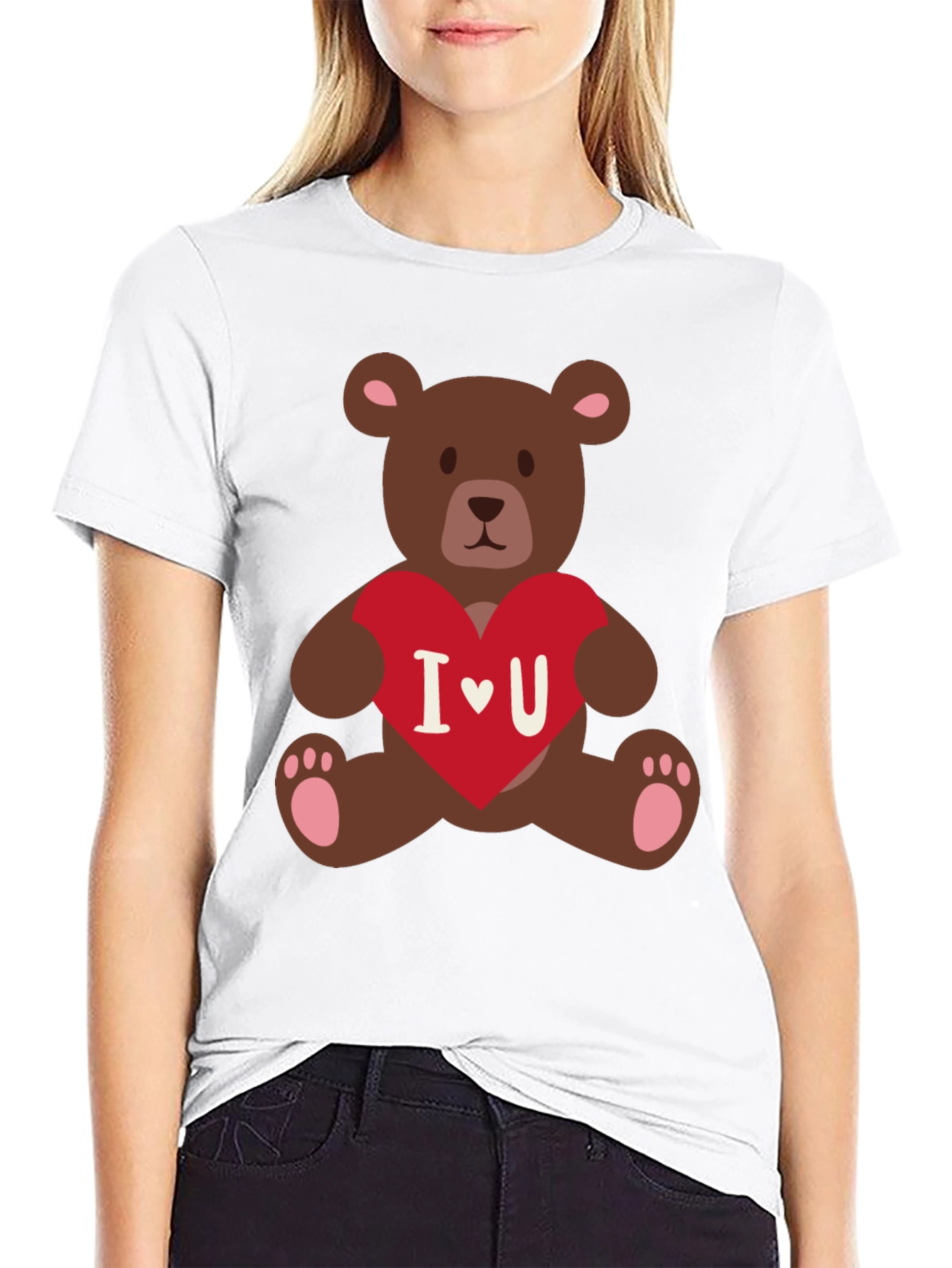 I Heart You Teddy Bear Graphic Tee - Black